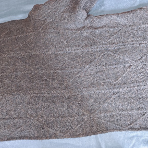 World Market Recycled Yarn Cable Knit Funnel Neck Sweater Poncho Brown NWT - Picture 10 of 16